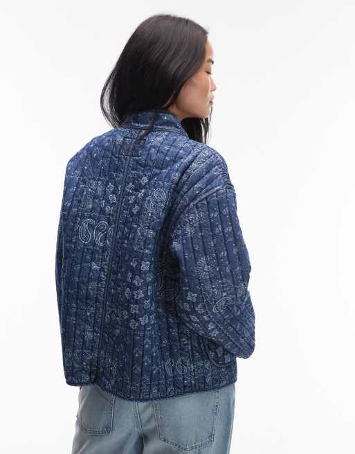 Levi's – Lottie – Blå, blommig, quiltad jacka, 3 av 4