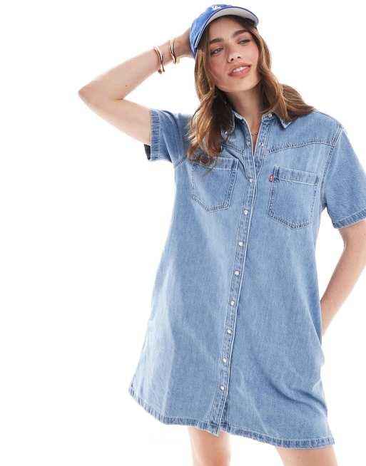 Levi s Louisa short sleeve denim shirt dress in mid blue