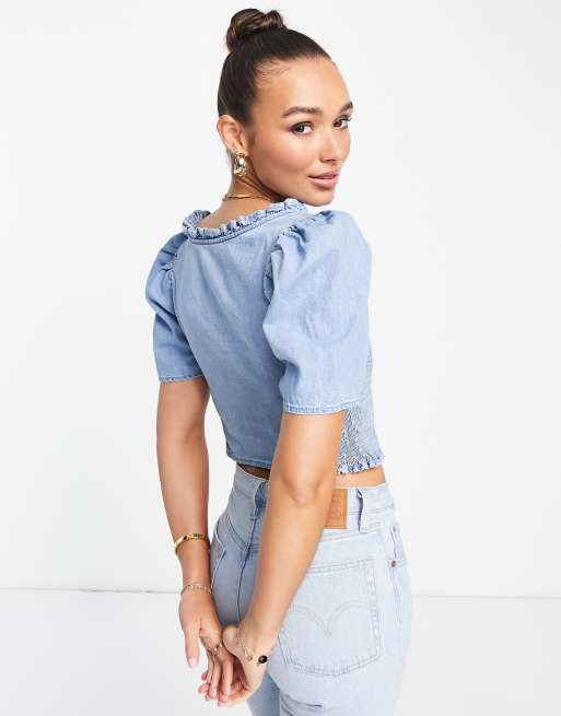 Levi's louise short sleeve denim blouse in ligh wash | ASOS