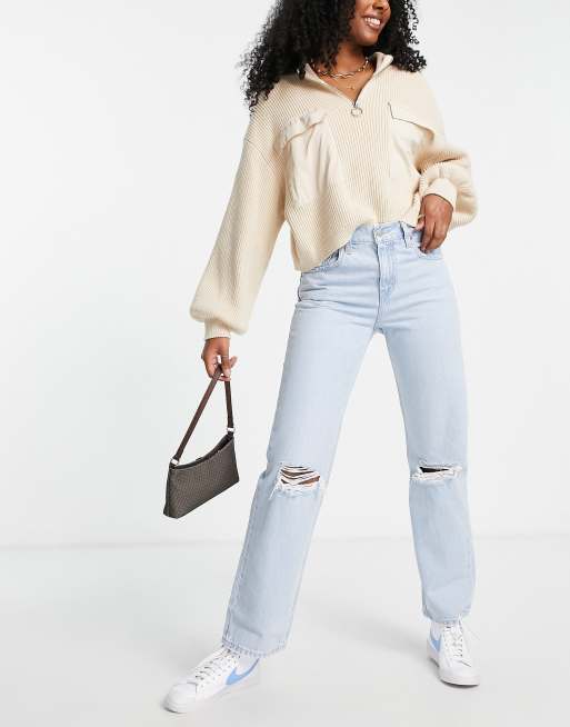 Levi's – Low Pro – Jasnoniebieskie jeansy z prostymi nogawkami z przedarciami