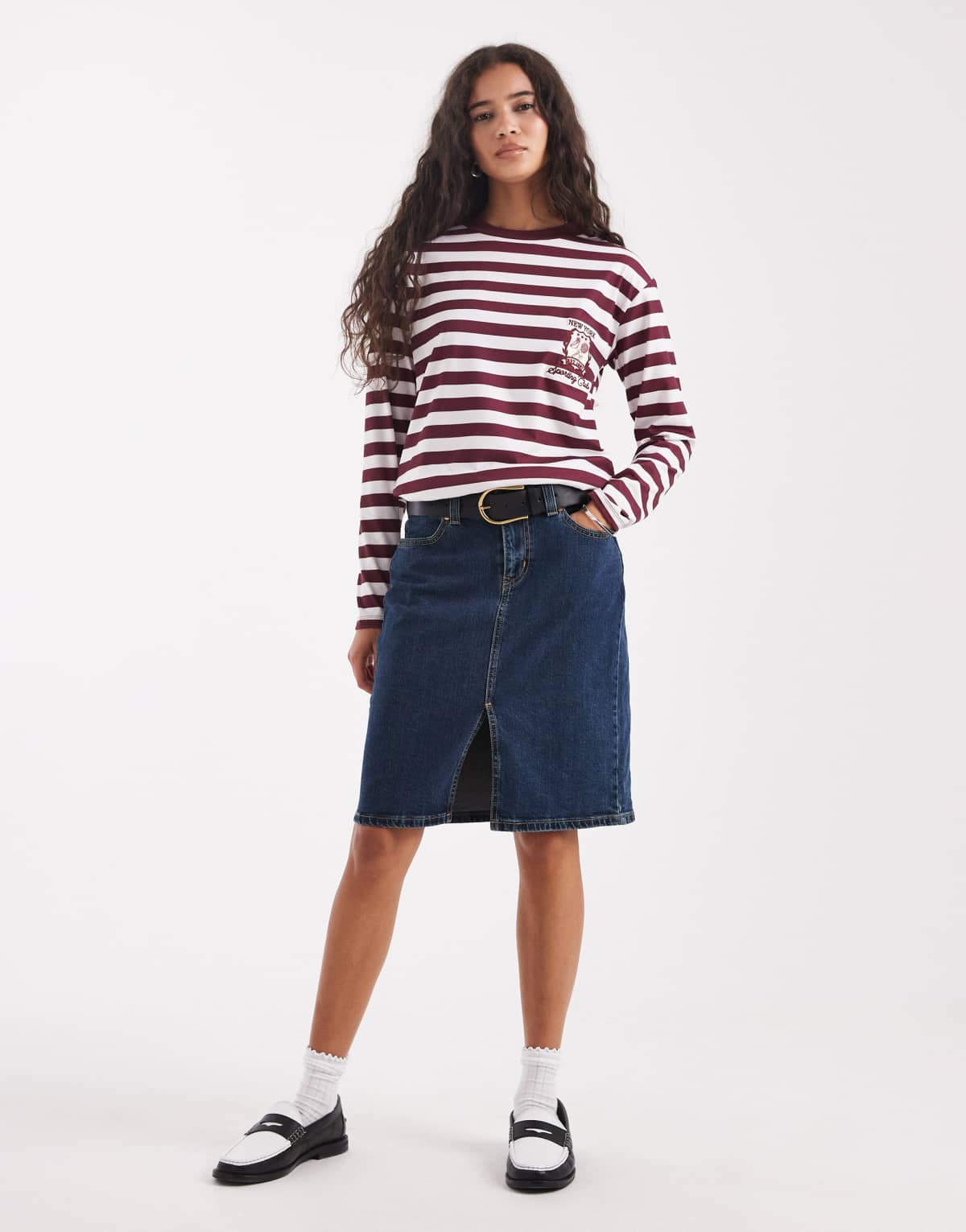 Levi's low waist denim midi skirt in dark vintage wash
