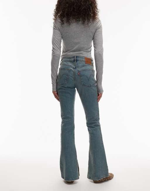 Levi's low waist slim bootcut jeans van denim met scheuren bij de knieën in lichtblauw, 2 van 5