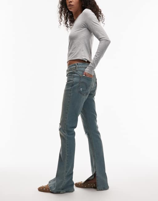 Levi's low waist slim bootcut jeans van denim met scheuren bij de knieën in lichtblauw, 3 van 5
