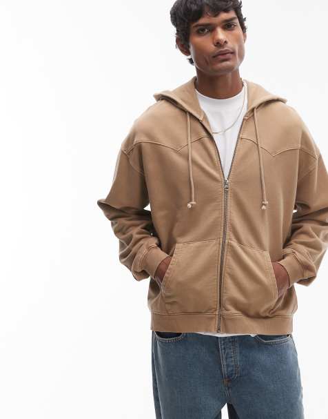 Levi's – Lowell – Kapuzenjacke in Beige aus Frottee mit Reißverschluss - view 1