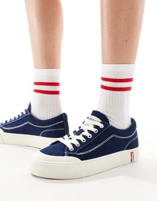 Levi's - LS2 - Sneakers i blå denim med rødt logomærke