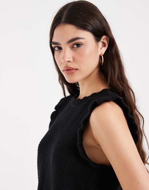 Levi's - Lulu - Top senza maniche nero in maglia con maniche con volant - view 1