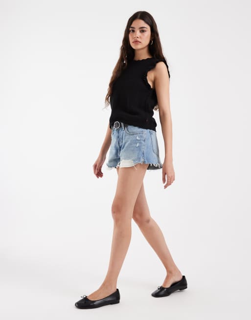 Levi's - Lulu - Top senza maniche nero in maglia con maniche con volant, 3 di 4
