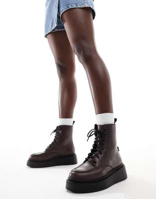 Levi's - Luna - Bottines en imitation cuir à lacets - Bordeaux-Rouge
