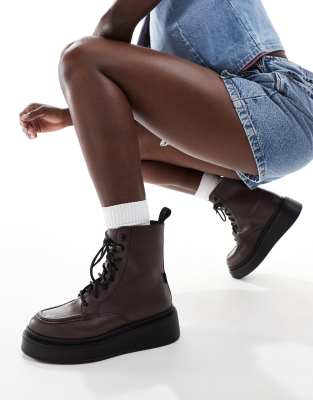 Levi's Luna Lace Up Leather Look Boots In Red