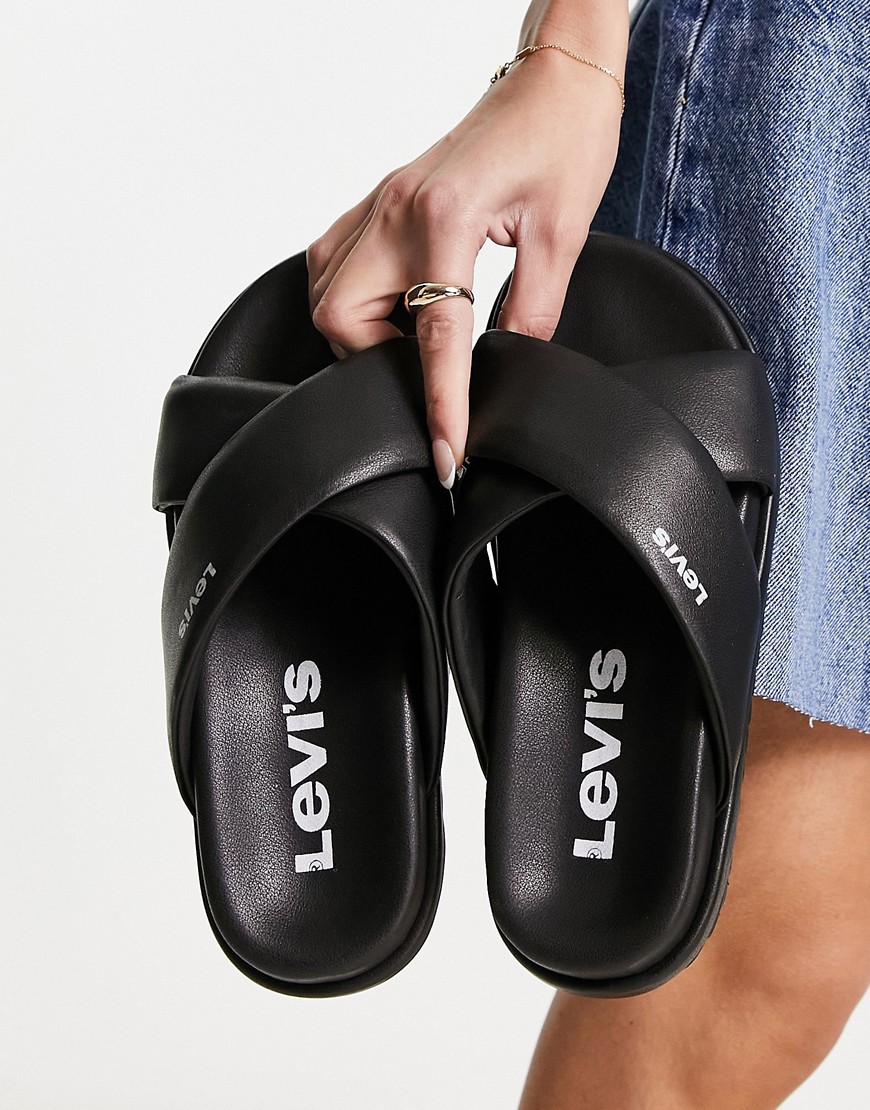 Levi’s Lydia PU crossover sandal in black with logo
