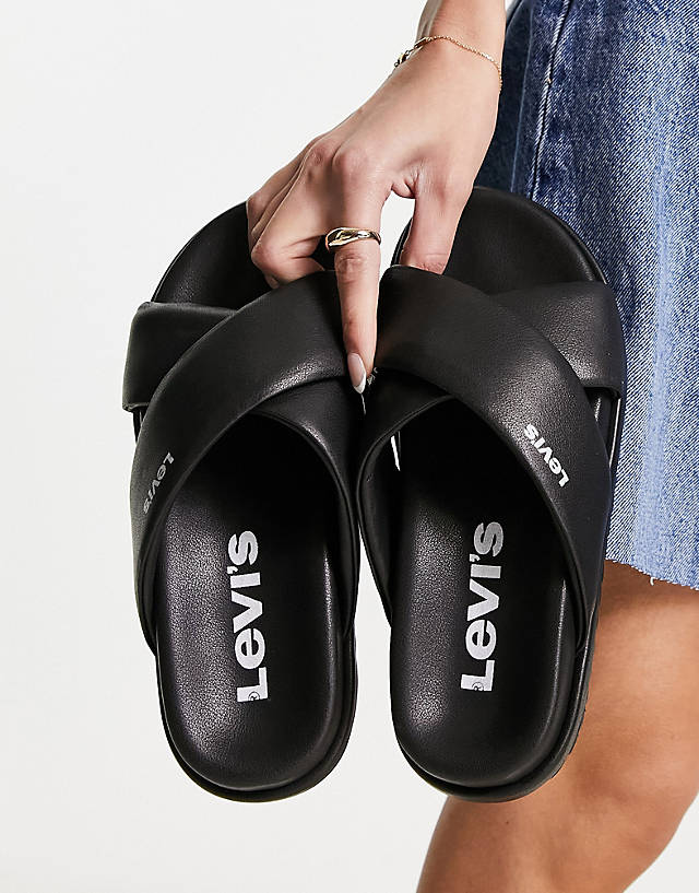 Levi's - lydia pu crossover sandal in black with logo