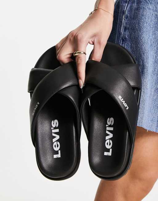 Levi s Lydia PU crossover sandal in black with logo ASOS