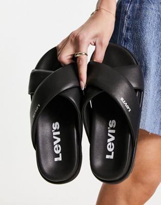 Levi's Lydia PU crossover sandal in black with logo - ASOS Price Checker
