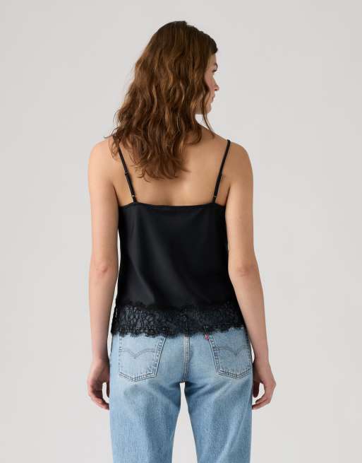 Levi's Lynn cami lace trim tank top in black, 2 of 4