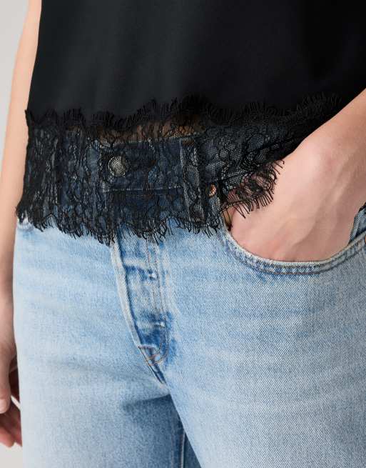 Levi's Lynn cami lace trim tank top in black, 3 of 4