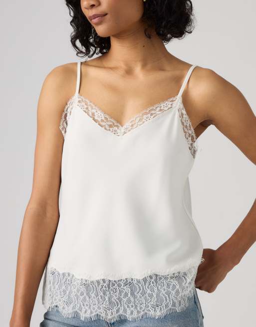 Levi's Lynn cami lace trim tank top in white, 3 of 4
