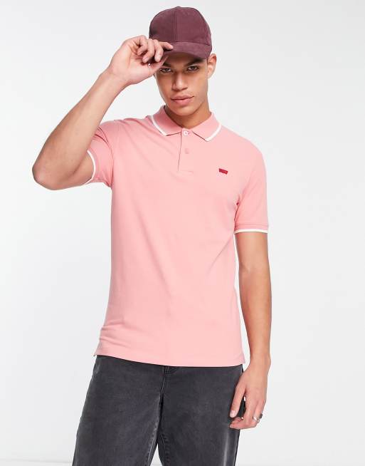 Levi's - Lyserød poloskjorte med farvekanter på kraven og lille flagermuselogo i slim fit