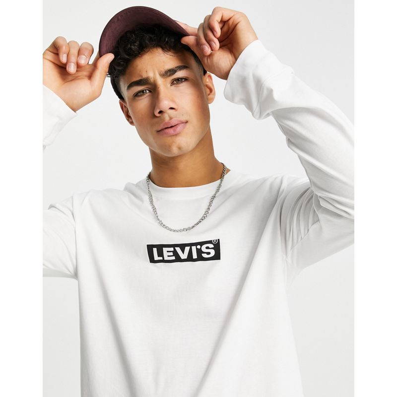 Levi's - Maglietta a maniche lunghe bianca con logo squadrato