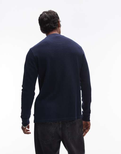 Levi's - Maglietta serafino a maniche lunghe in tessuto termico pesante color blu navy, 2 di 4