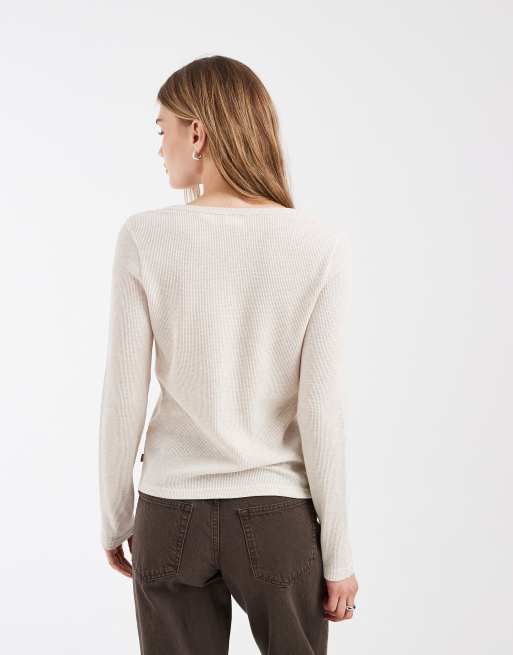 Levi's maglione henley a nido d'ape bianco, 3 di 4