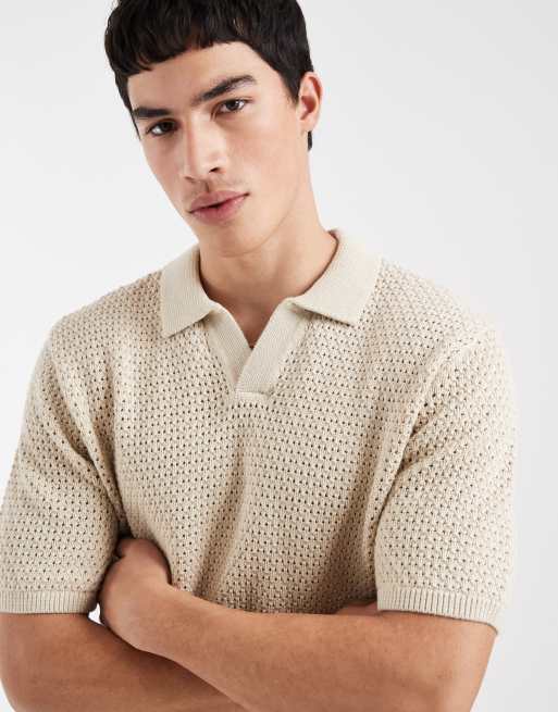 Levi's - Maglione stile polo color crema con scollo a V e colletto aperto, 3 di 5