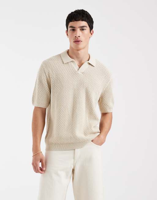 Levi's - Maglione stile polo color crema con scollo a V e colletto aperto, 4 di 5