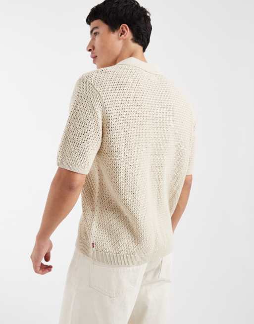Levi's - Maglione stile polo color crema con scollo a V e colletto aperto, 5 di 5