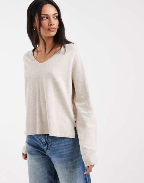 Levi's maglione super morbido con scollo a V e fondo spaccato in beige chiaro - view 1