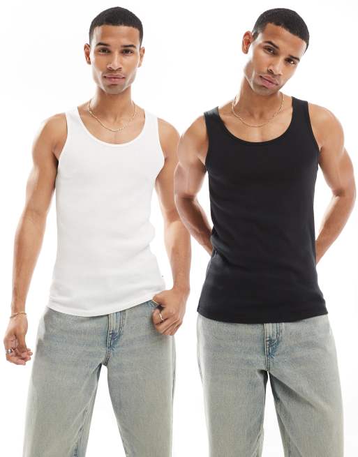 Levi's Mainline 2 pack rib singlet in black/white