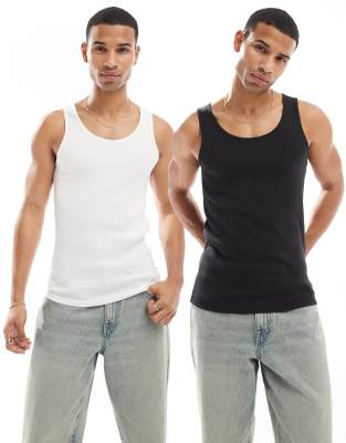 Levi's Mainline 2-pack ribbed tank tops in black/white