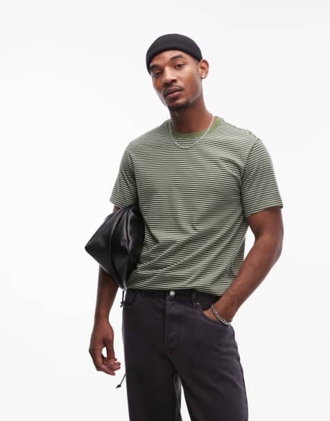 Levi's - Mainline The Essential - Mellemgrøn T-shirt med striber i afslappet pasform - view 1