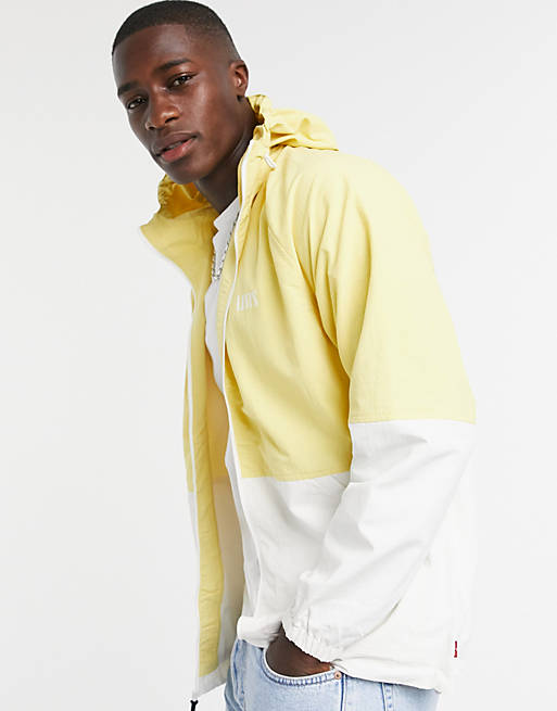 Levi's Marina coloublock hooded windbreaker jacket in yellow/white | ASOS