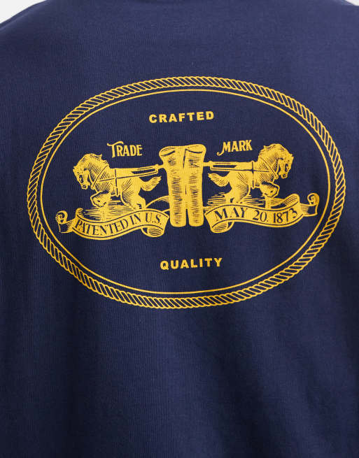 Levi's – Marinblå t-shirt i vintage oversize med logga med två hästar baktill, 5 av 5