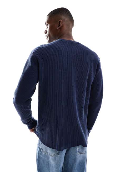 Levi's – Marinblå, våfflad t-shirt med långa ärmar, 4 av 5