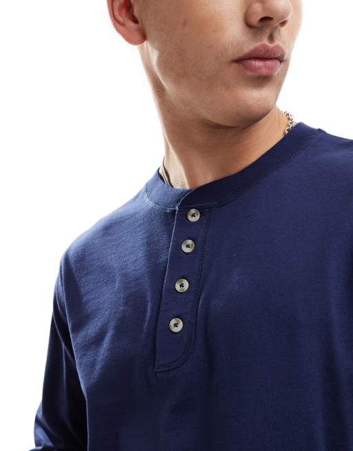 Levi's - Marineblå henley-T-shirt med lange ærmer, 4 af 4