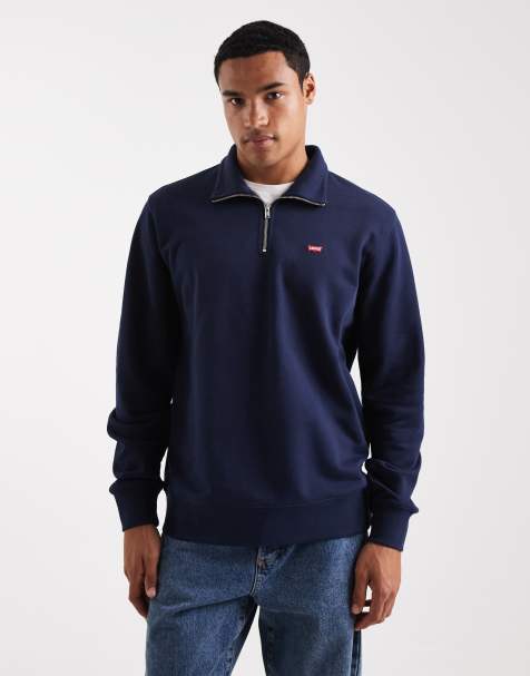 Levi's - Marineblå sweatshirt med halv lynlås og originalt flagermuslogo - view 1