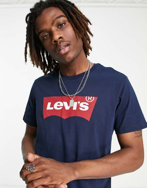 Levi's - Marineblå T-shirt med flagermuslogo, 3 af 4