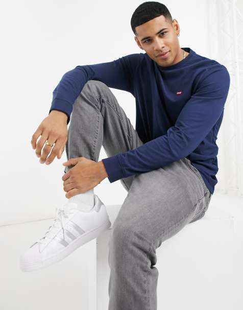 Levi's – Marineblaues, langärmliges Oberteil mit originalem, kleinem Fledermausflügel-Logo - view 1