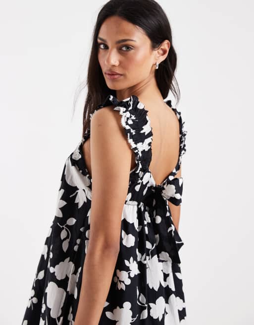 Levi's - Meg - Sort babydoll-minikjole med blomstermønster, 3 af 4