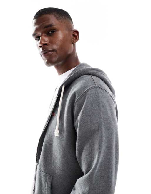 Levi's - Meleret koksgrå hættetrøje med gennemgående lynlås og originalt flagermuslogo, 3 af 5