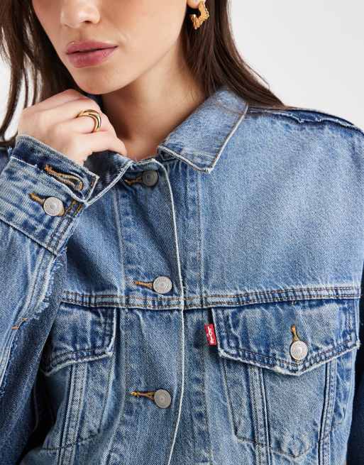 Levi's – Mellanblå, dekonstruerad jeansjacka, 3 av 4