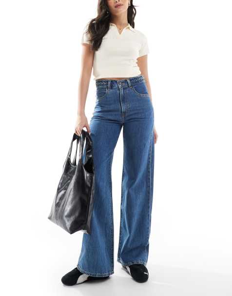 Levi's – Mellanblå jeans med vida ben, hög midja och flätad detalj på linningen - view 1