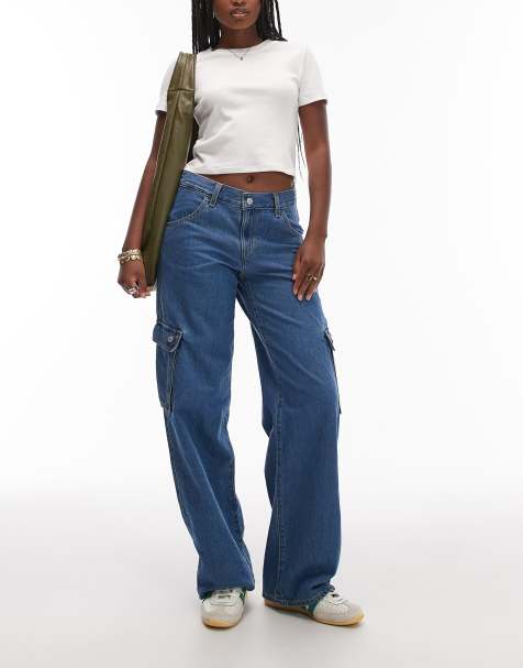 Levi's – Mellanblå, lediga cargojeans med superlåg midja - view 1