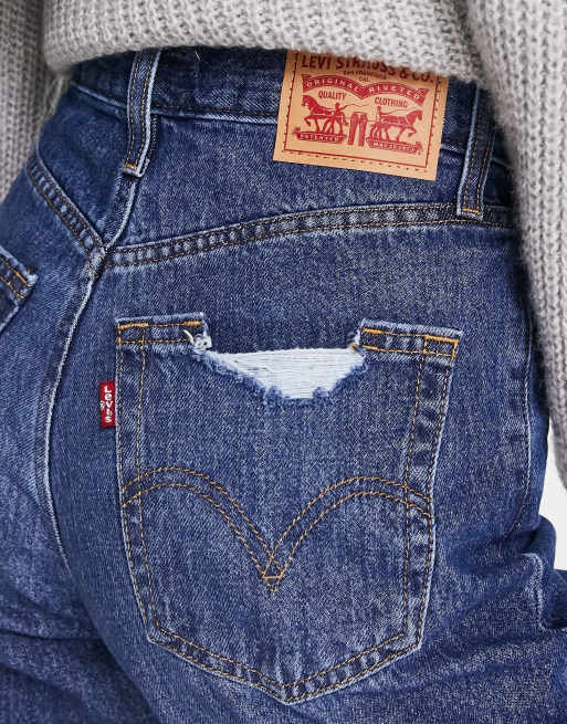 Levi's – Mellanblå mom jeans med hög midja och revor, 3 av 4