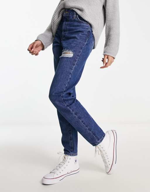 Levi's – Mellanblå mom jeans med hög midja och revor, 4 av 4