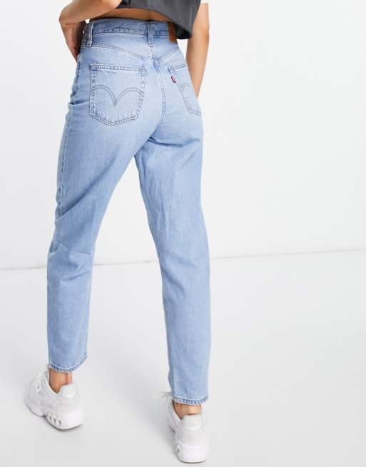 Levi's – Mellanblå tvättade jeans med ledig, avsmalnande passform och hög midja, 4 av 4