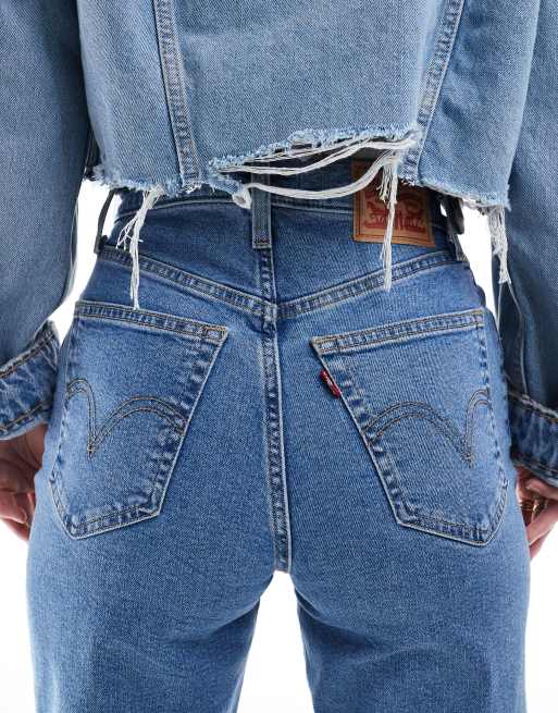 Levi's – Mellanblå, tvättade mom shorts med hög midja , 4 av 6