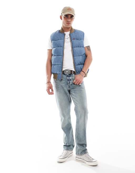 Levi's - Mellemblå denim-dynevest med superdun i western-stil, 3 af 4