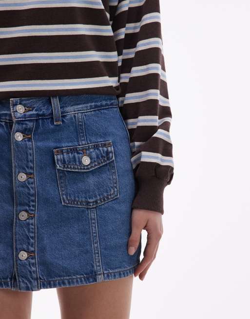 Levi's - Mellemblå denimnederdel med knapper foran, 3 af 5