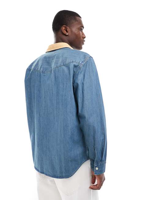 Levi's - Mellemblå denimskjorte med kontrasterende krave og western-detaljer i afslappet pasform, 3 af 4